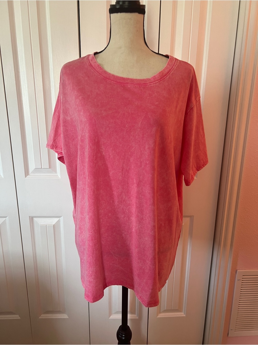 Zenana Outfitters Mineral Wash Short Sleeve Tee in Pink - Picture 2 of 9